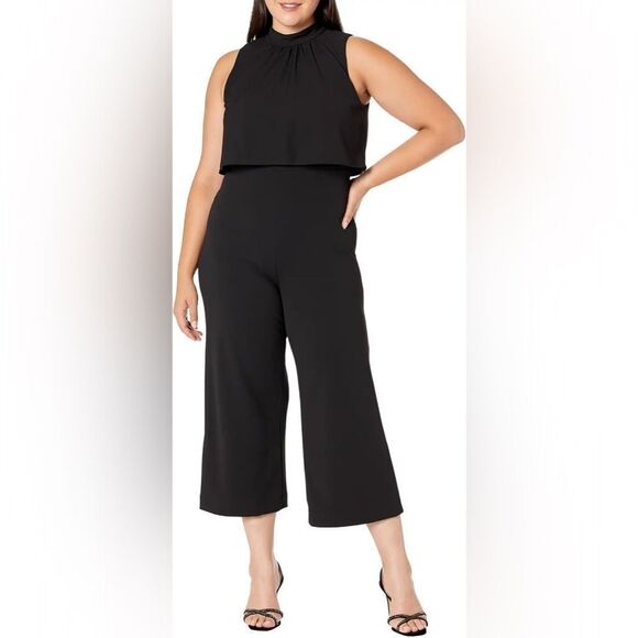 DKNY Jumpsuit Women’s 6 Black High Neckline Sleeveless Cropped Wide Leg - Picture 9 of 9